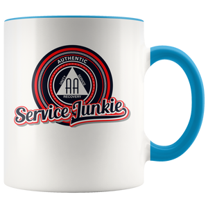 "Authentic AA Service Junkie" Alcoholics Anonymous Coffee Mug blue