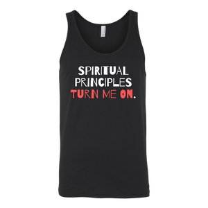 "Spiritual Principles Turn Me On." Recovery-Themed Tank Top - Black