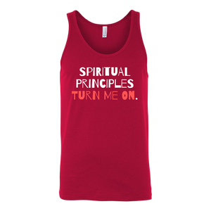 "Spiritual Principles Turn Me On." Recovery-Themed Tank Top - Red