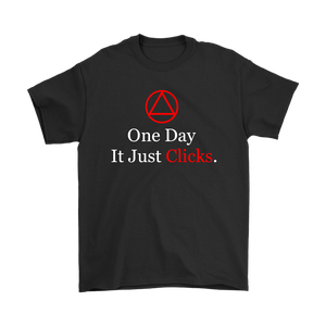 "AA One Day It Just Clicks" Alcoholics Anonymous Logo T-shirt