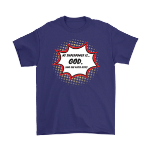 "My Superpower is God" 12-step recovery t-shirt - purple